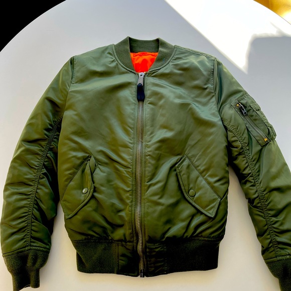 Alpha Industries Jacket Mens MA-1 Pilot Flight Bomber Reversible Green & Orange - Picture 1 of 11
